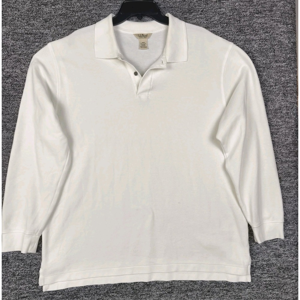 L.L.Bean Double L Polo Shirt Mens XL‎ White Long Sleeve 100% Cotton